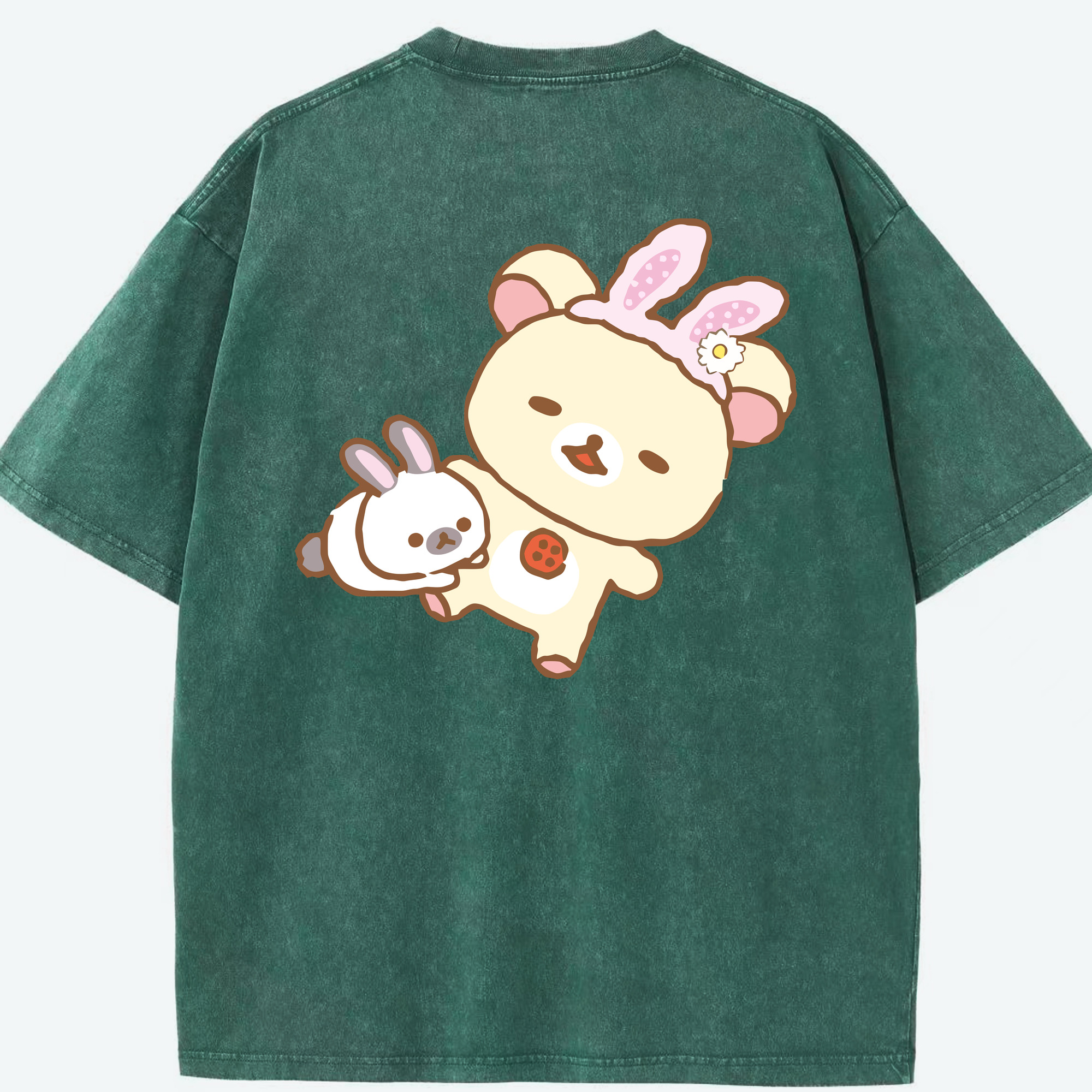 （画像用） リラックマ リラックマ キイロイトリ Rilakkuma Korilakkuma Kiiroitori 綿100% ヴィンテージ風 半袖Tシャツ（背面プリント）